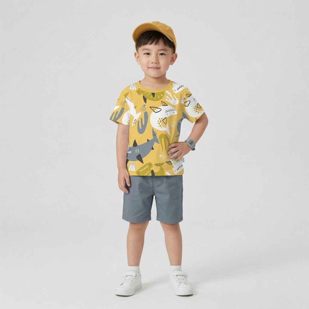 KAOS ATASAN SHARK IN SEA YELLOW_0