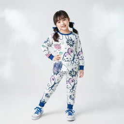 SETELAN PANJANG AFRICA CUTE WHITE RIB ROYAL BLUE