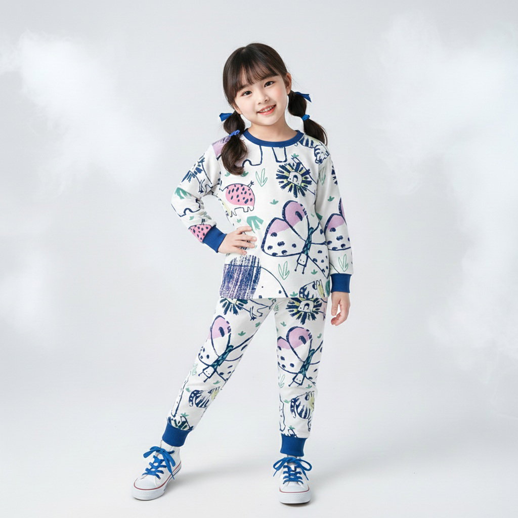 SETELAN PANJANG AFRICA CUTE WHITE RIB ROYAL BLUE