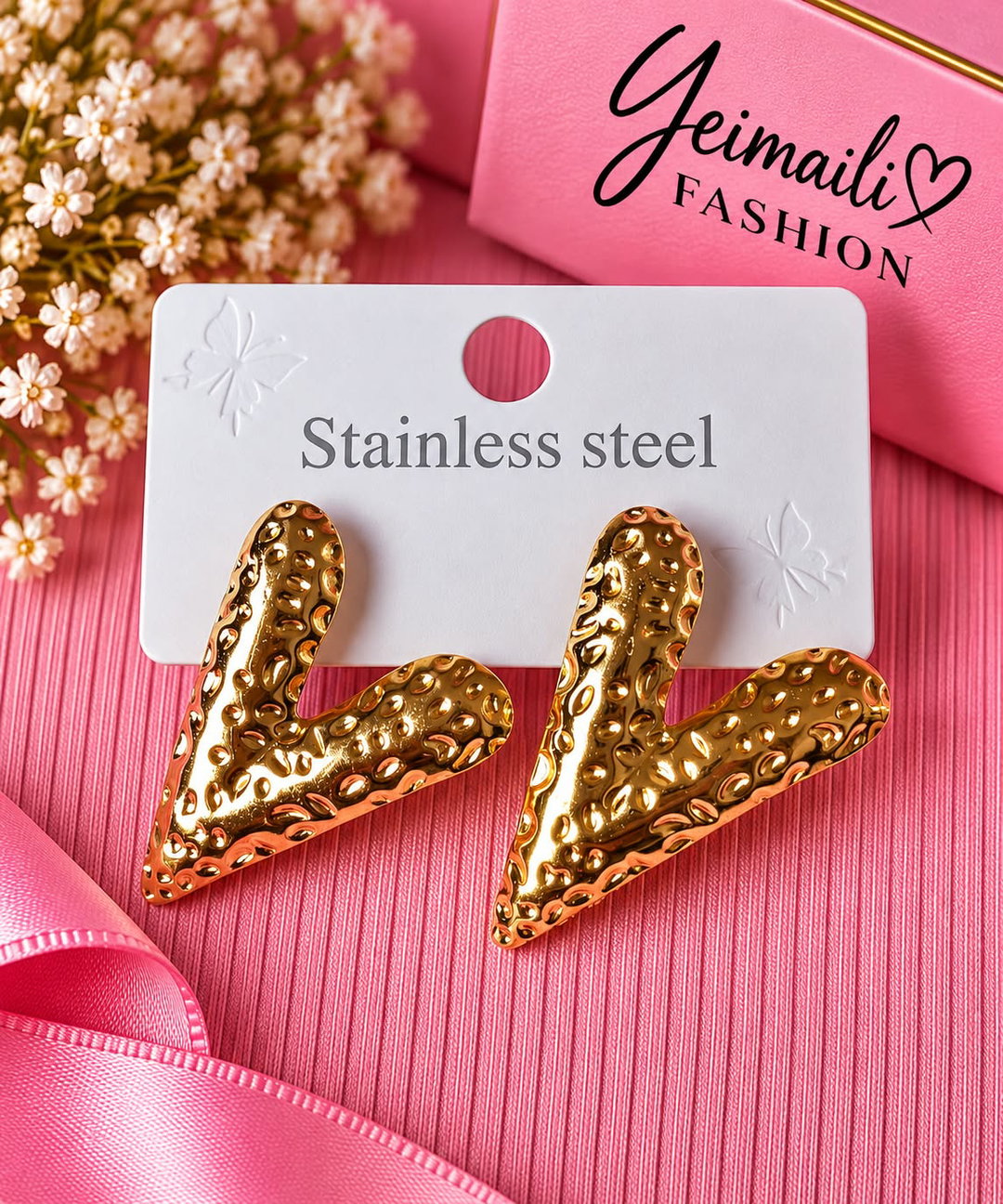 Aretes Corazon Dorado Acero inoxidable
