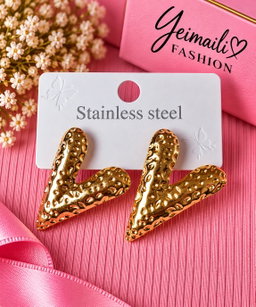 Aretes Corazon Dorado Acero inoxidable