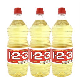 Aceite vegetal comestible 1-2-3 con 3 pzas de 1 L c/u