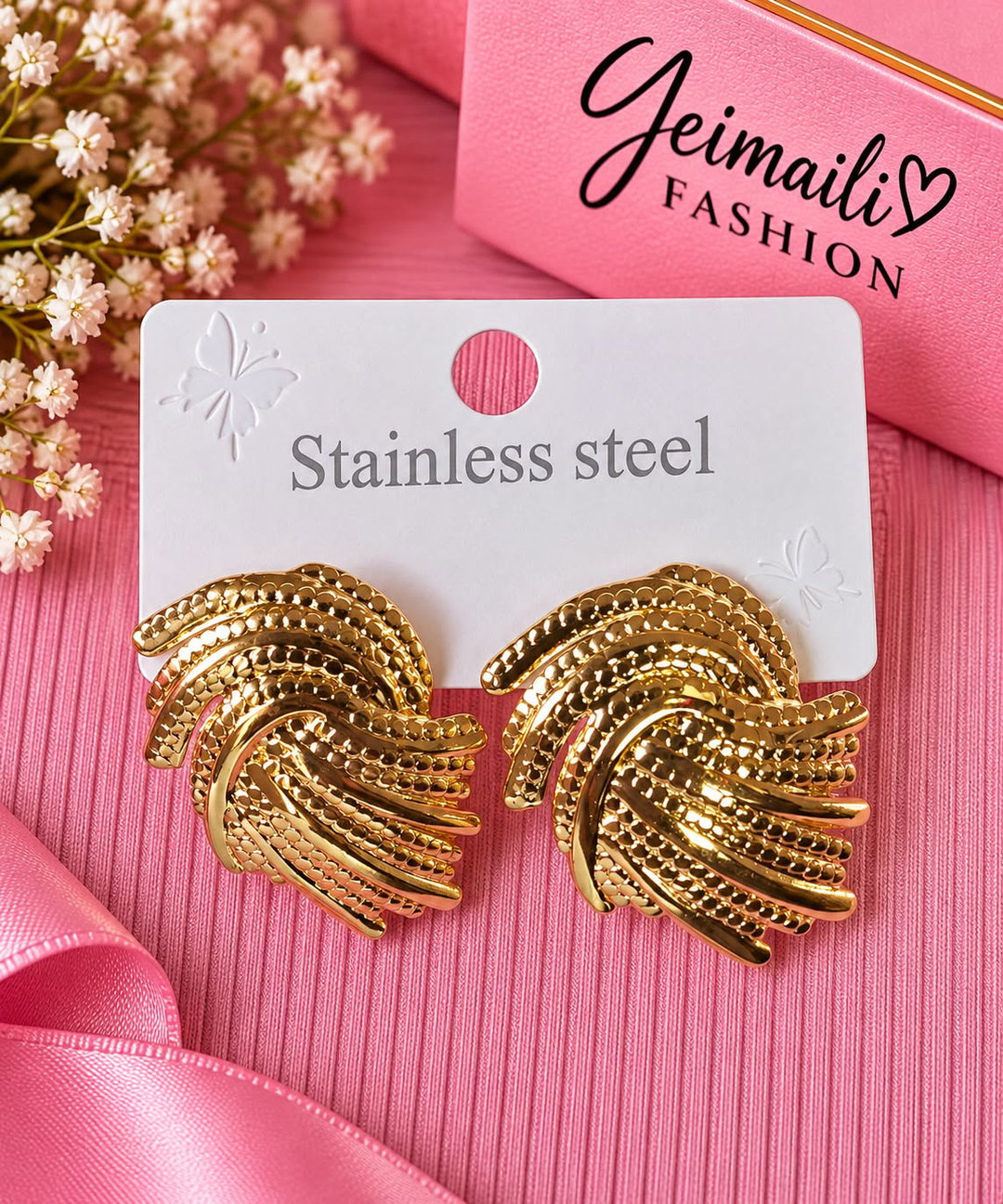 Aretes Dorados Texturizados  Acero inoxidable