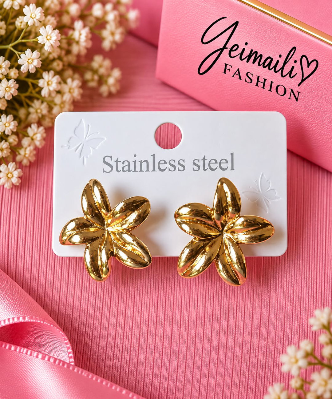 Aretes Dorados Elegantes Acero Inoxidable