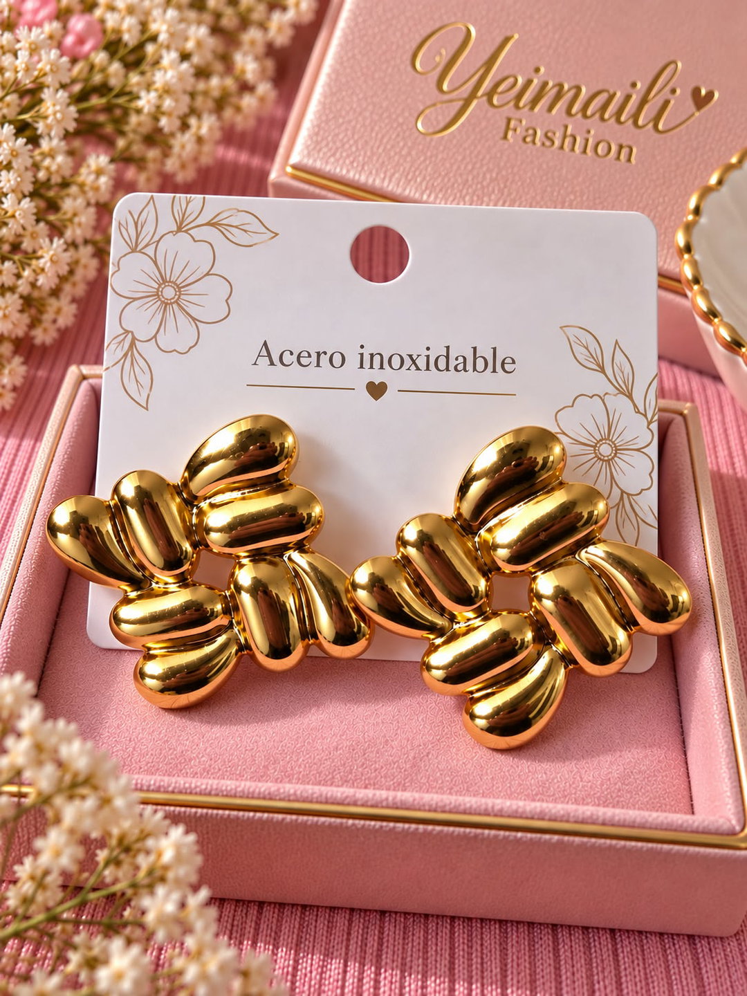 Aretes Petalos Dorados Acero inoxidable