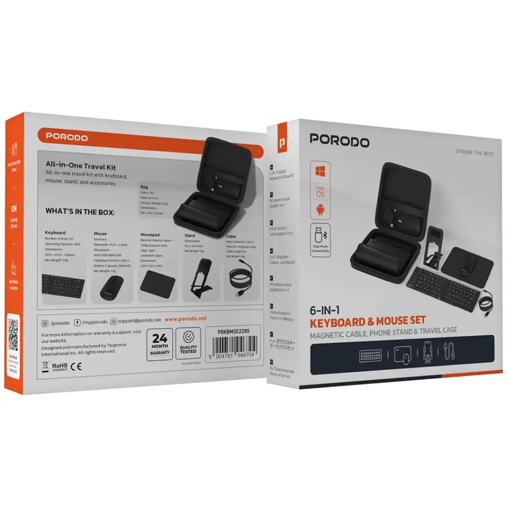 Porodo 6-In-1 Keyboard & Mouse Set Magnetic Cable, Phone Stand & Travel Case_5
