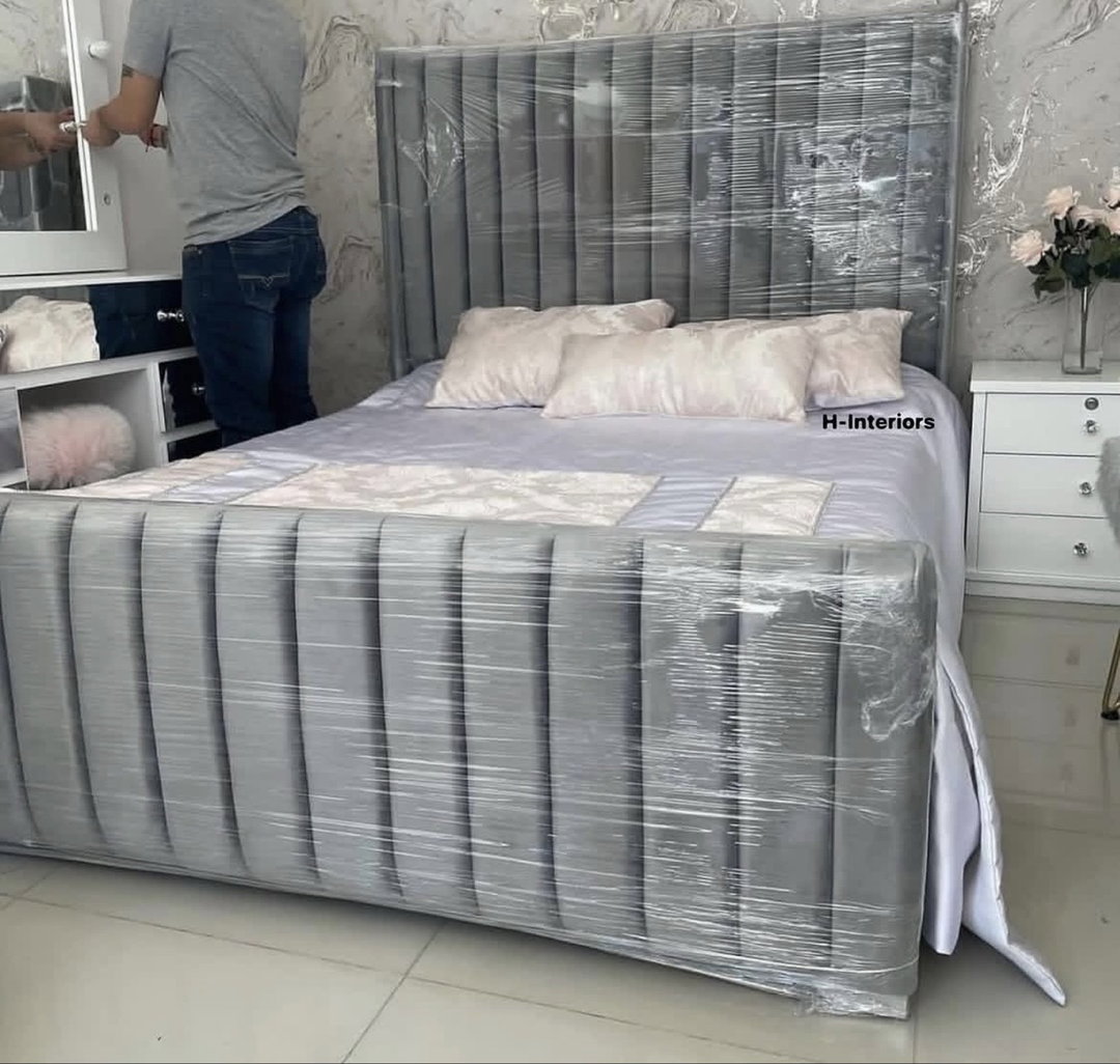 Queen bed, headboard and pedestals combo