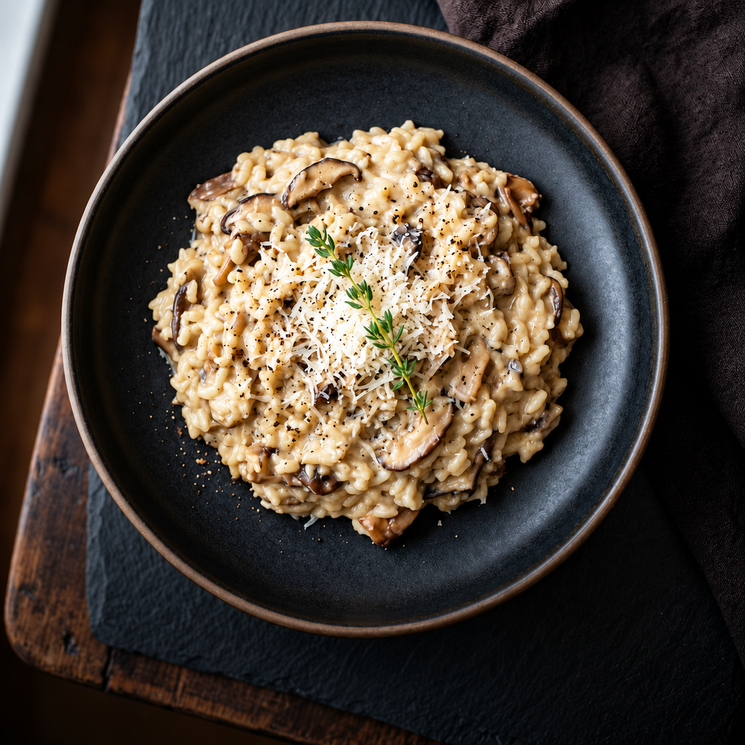 Risotto con mix de hongos y trufa en salsa cremosa de queso
