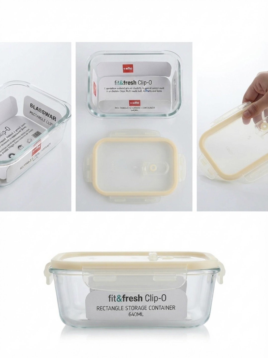 Cello Fit & Fresh Clip-O Rectangle Glass Storage Container - 640ml