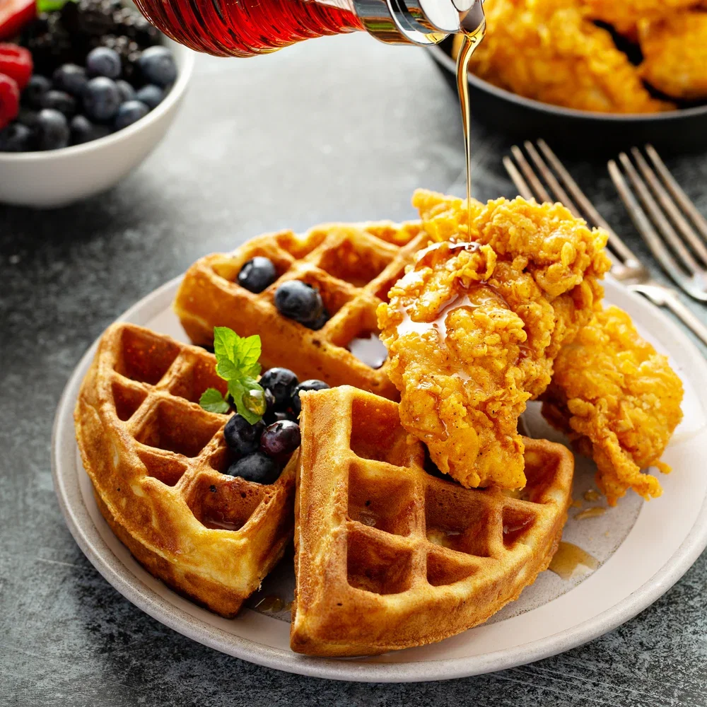 Chicken Waffle with Maple Syrup
