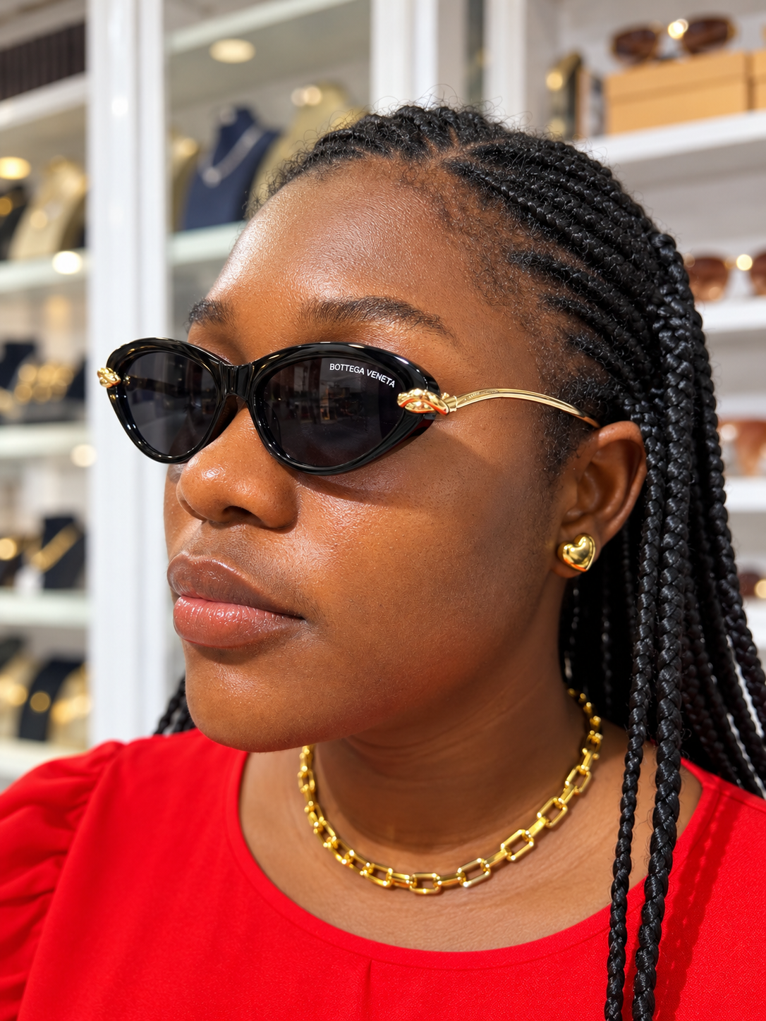Glitz Black Slim Cat-Eye Gold-Trim Sunglasses_0