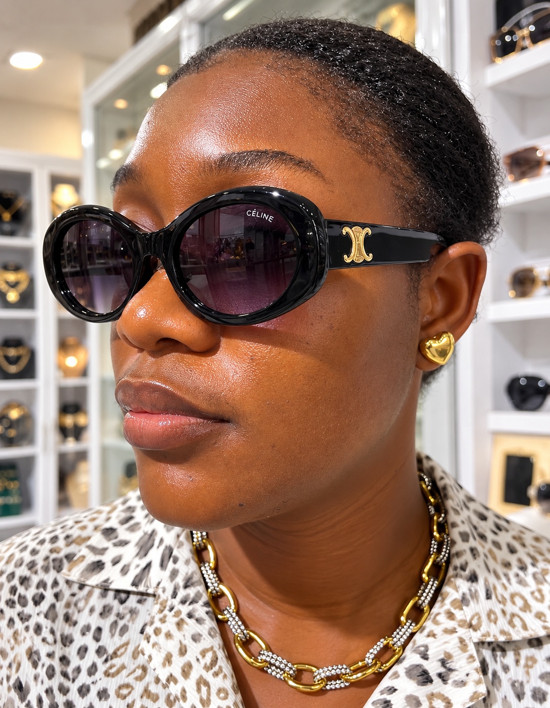 Glitz Oversized Gold-Trim Statement Sunglasses