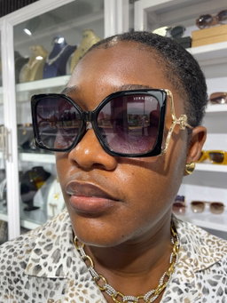 Glitz Oversized Black Round Statement Sunglasses