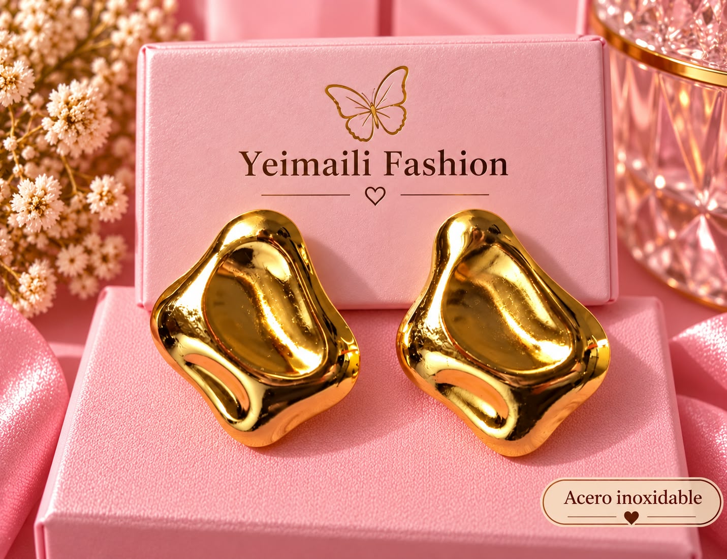 Aretes  Dorados Ondulados Acero Inoxidable_0