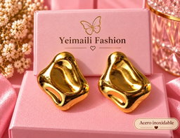 Aretes  Dorados Ondulados Acero Inoxidable