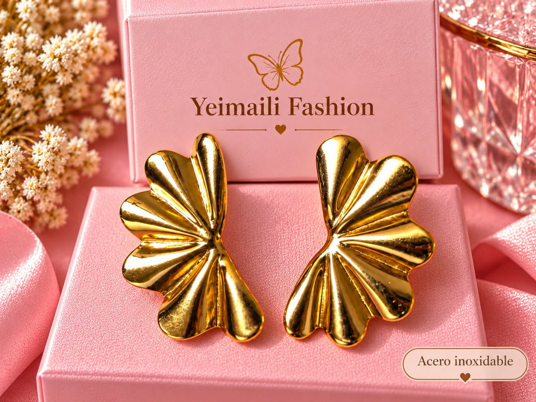 Aretes Dorados Abanico Elegante Acero Inoxidable