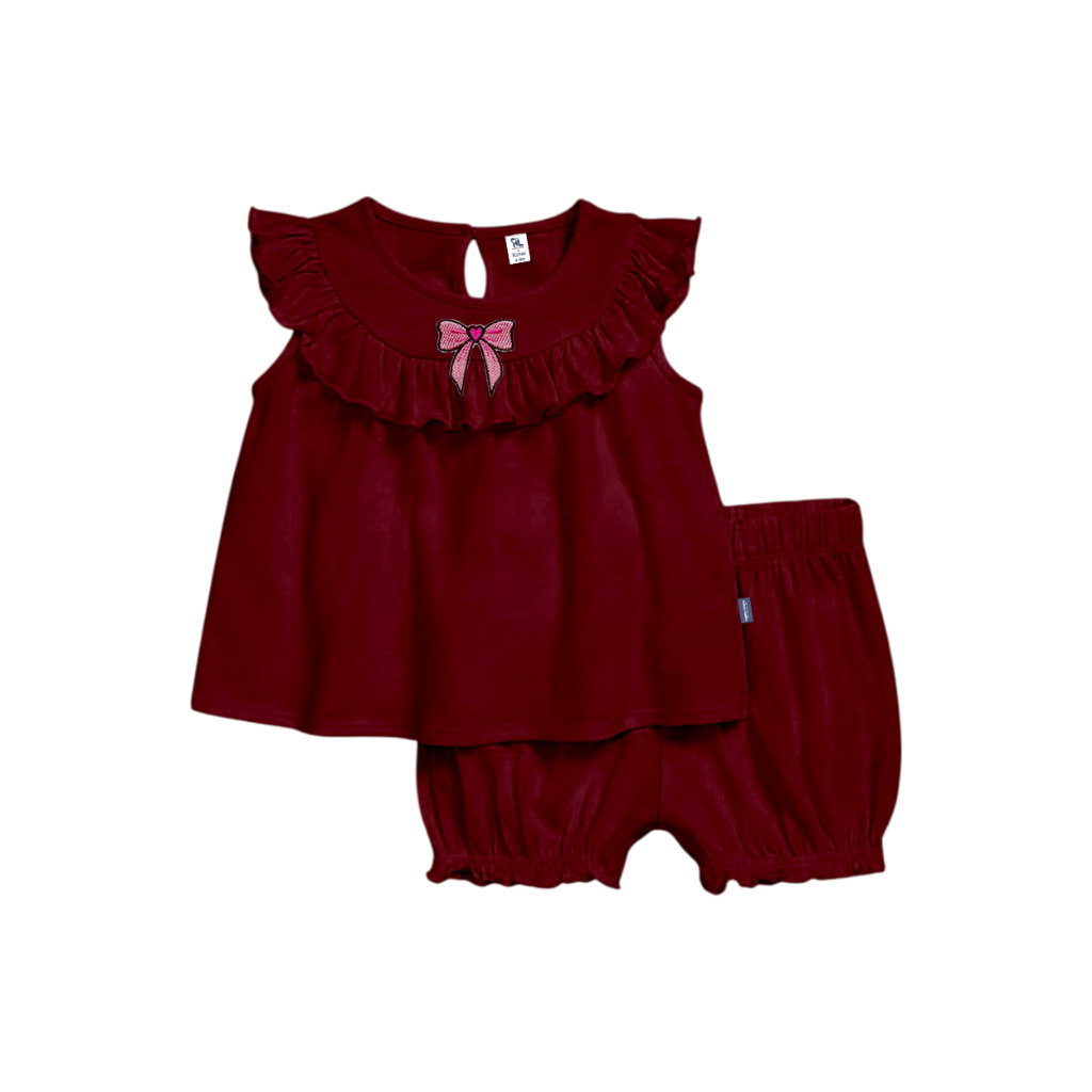 SETELAN PENDEK DRESS ANAK PEONY MAROON