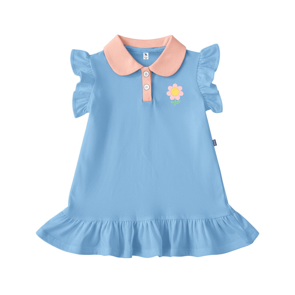 DRESS ANAK WANGKI IRIS BABY BLUE RIB PINK