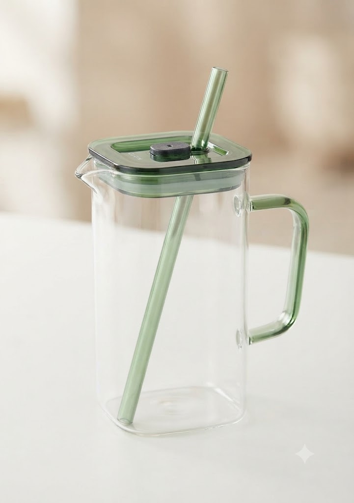 Crystomax 380ml Glass Jug / Tumbler with Lid & Straw_0
