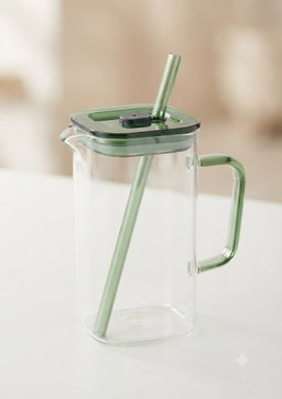 Crystomax 380ml Glass Jug / Tumbler with Lid & Straw