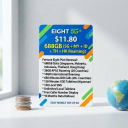 Eight 5G+ $11.80 688GB (SG + MY + ID + TH + HK Roaming) Fortune Eight Plan Renewal
