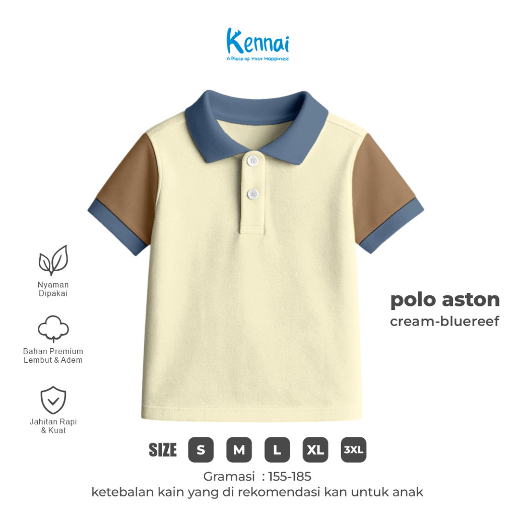 KAOS KERAH POLOS ASTON BTN-CREAM-BLUE REEF