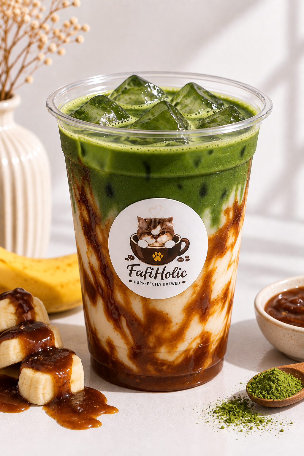 Iced Matcha with Banana Bread Syrup (14oz)_0