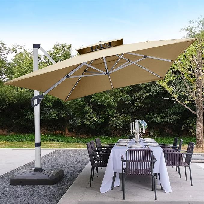 Weather-Resistant XL Light Up Cantilever Umbrella with Base