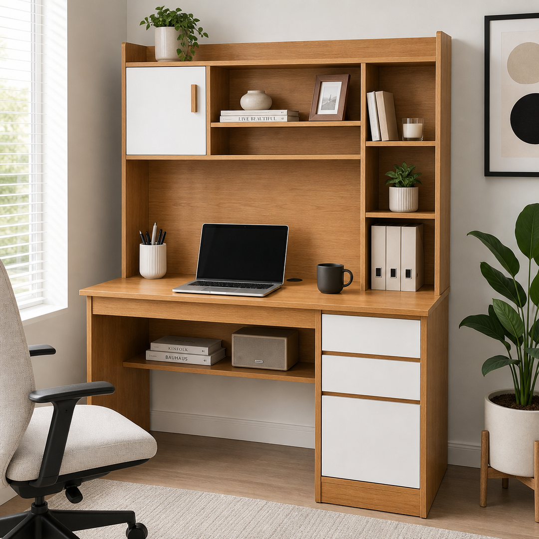 Multi-Storage Office Desk with Hutch and Cabinet