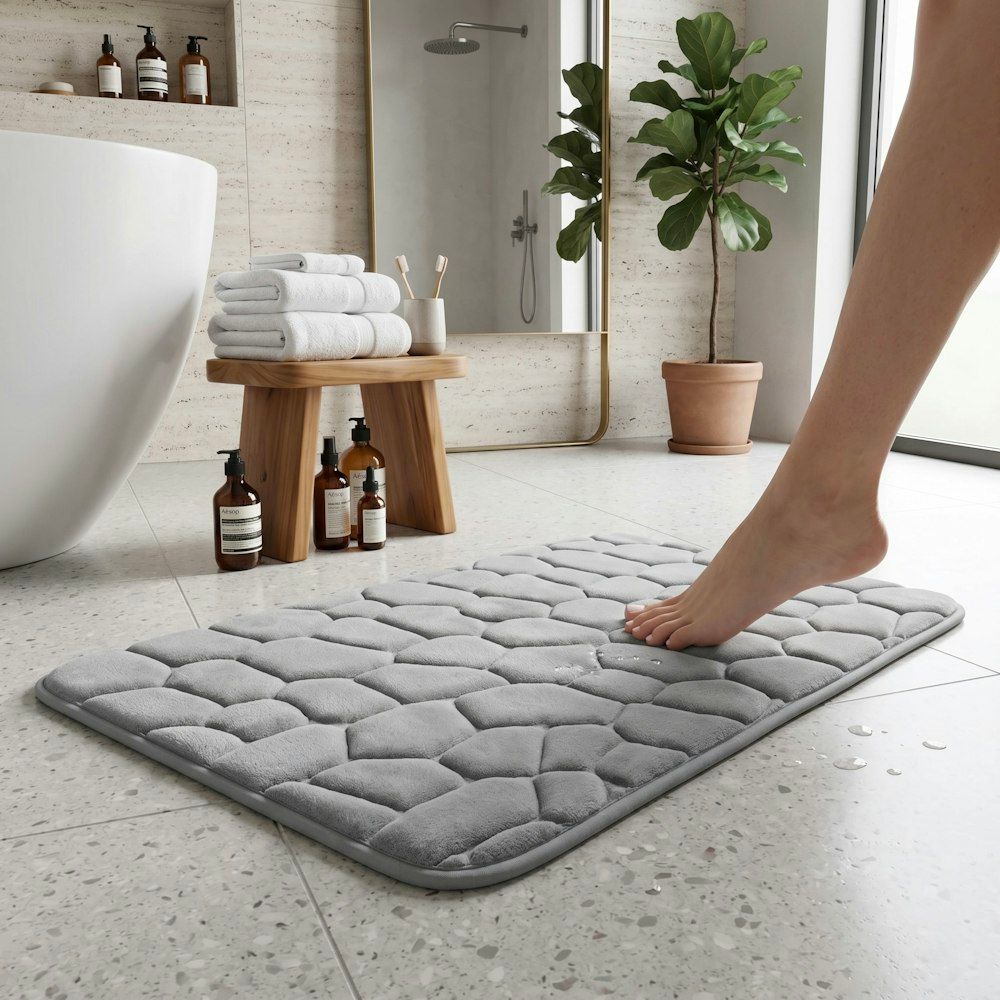 70x40cm Anti-Slip Cobblestone Bath Mat_0