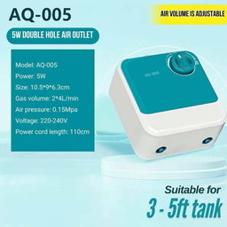 SOBO AQ-005 Dual Outlet Adjustable Aquarium Air Pump - 5W
