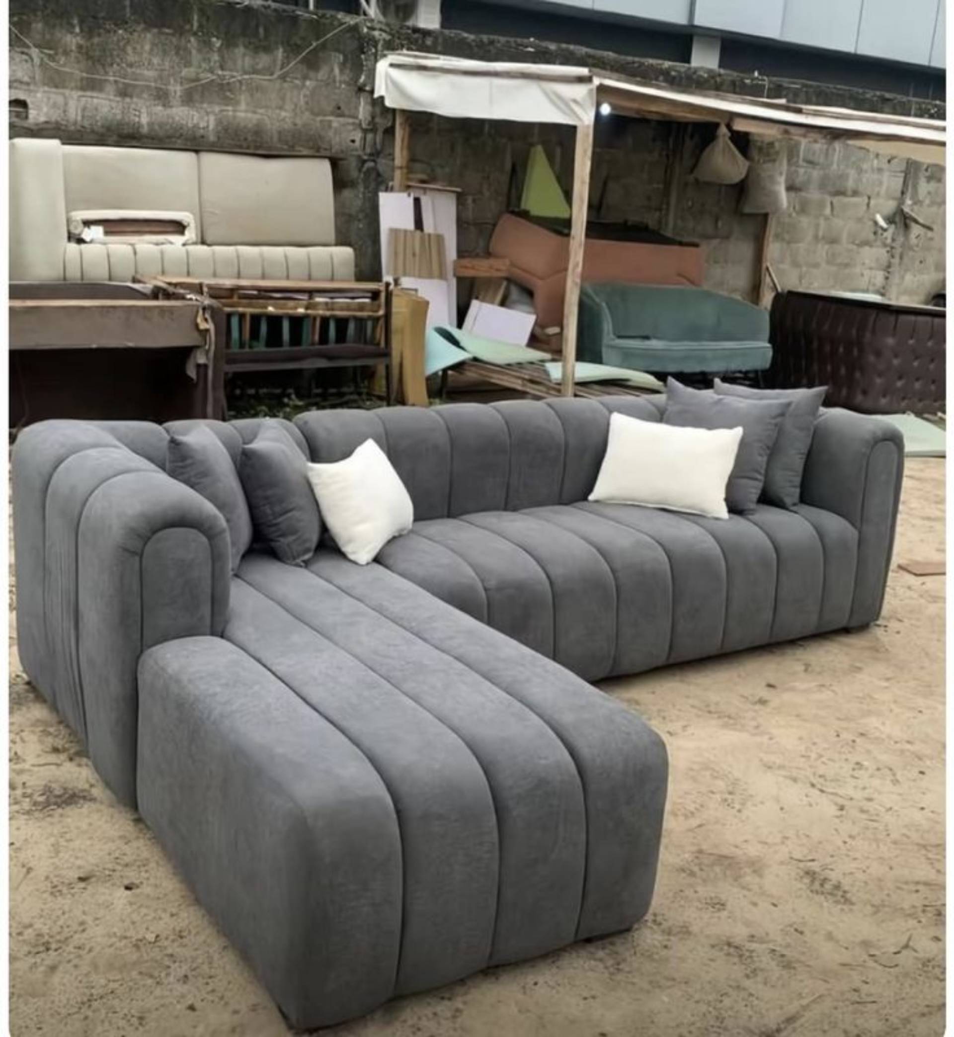 L shape boucle couch_0