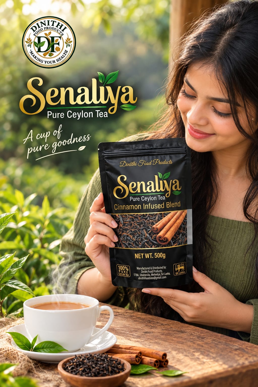  Cinnamon Infused Blend Tea 500g – Premium Ceylon Tea with Cinnamon /شاي سيلاني ممزوج بالقرفة من SENALIYA – 500 غرام | شاي أسود سيلاني فاخر مع القرفة | نكهة غنية ورائحة منعشة | منتج من سريلانكا
