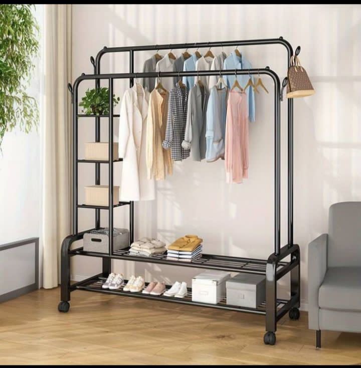 Double rail rolling garment rack 