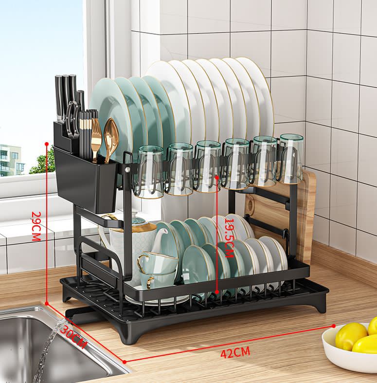 Two-tier dish drying rack