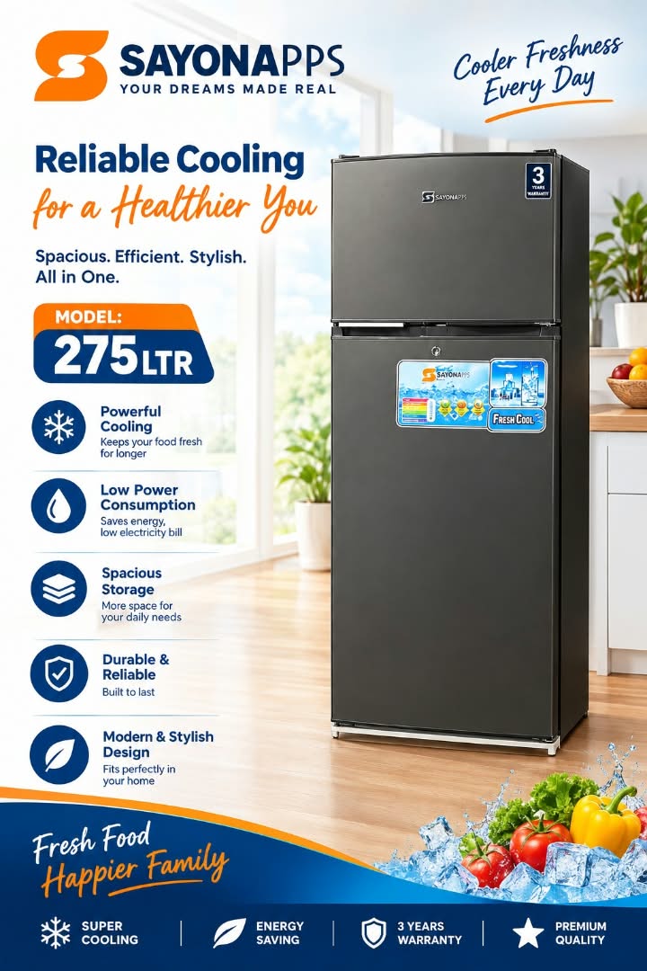 Sayonapps double-door refrigerator (275L)
