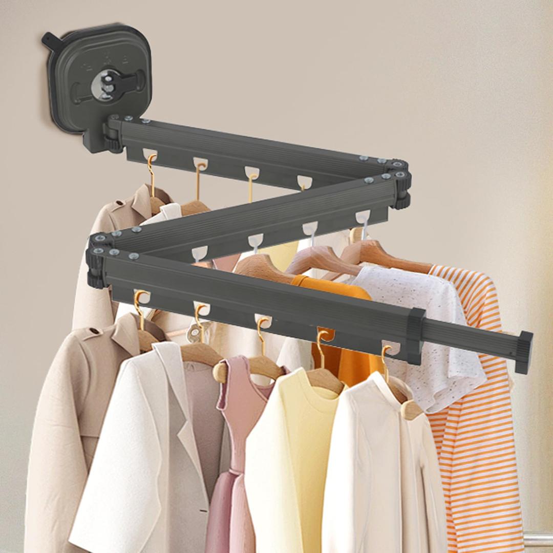 Wall-mounted, retractable folding clothes drying rack _0