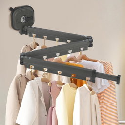 Wall-mounted, retractable folding clothes drying rack 