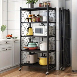 A 5-tier folding kitchen baker's rack