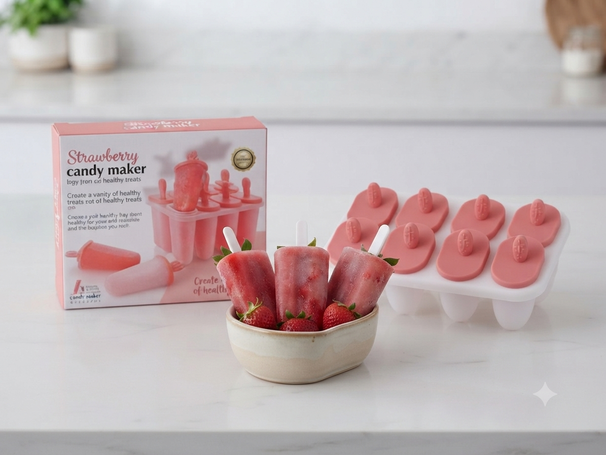 8-Cavity Strawberry Popsicle & Ice Candy Maker Mould with Drip Tray (Unbreakable Material)_1