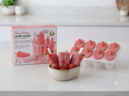 8-Cavity Strawberry Popsicle & Ice Candy Maker Mould with Drip Tray (Unbreakable Material)
