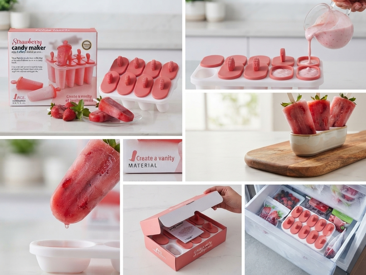 8-Cavity Strawberry Popsicle & Ice Candy Maker Mould with Drip Tray (Unbreakable Material)_2