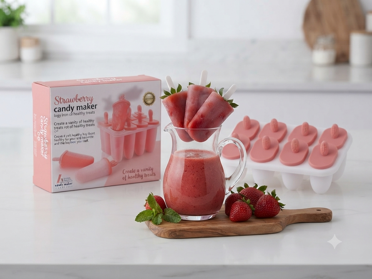 8-Cavity Strawberry Popsicle & Ice Candy Maker Mould with Drip Tray (Unbreakable Material)_3