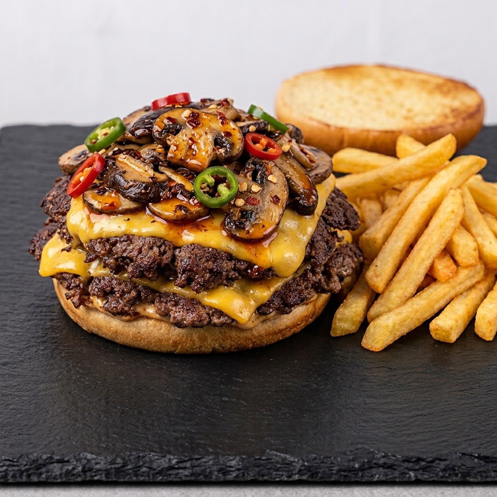 Spicy mushroom Smash burger 