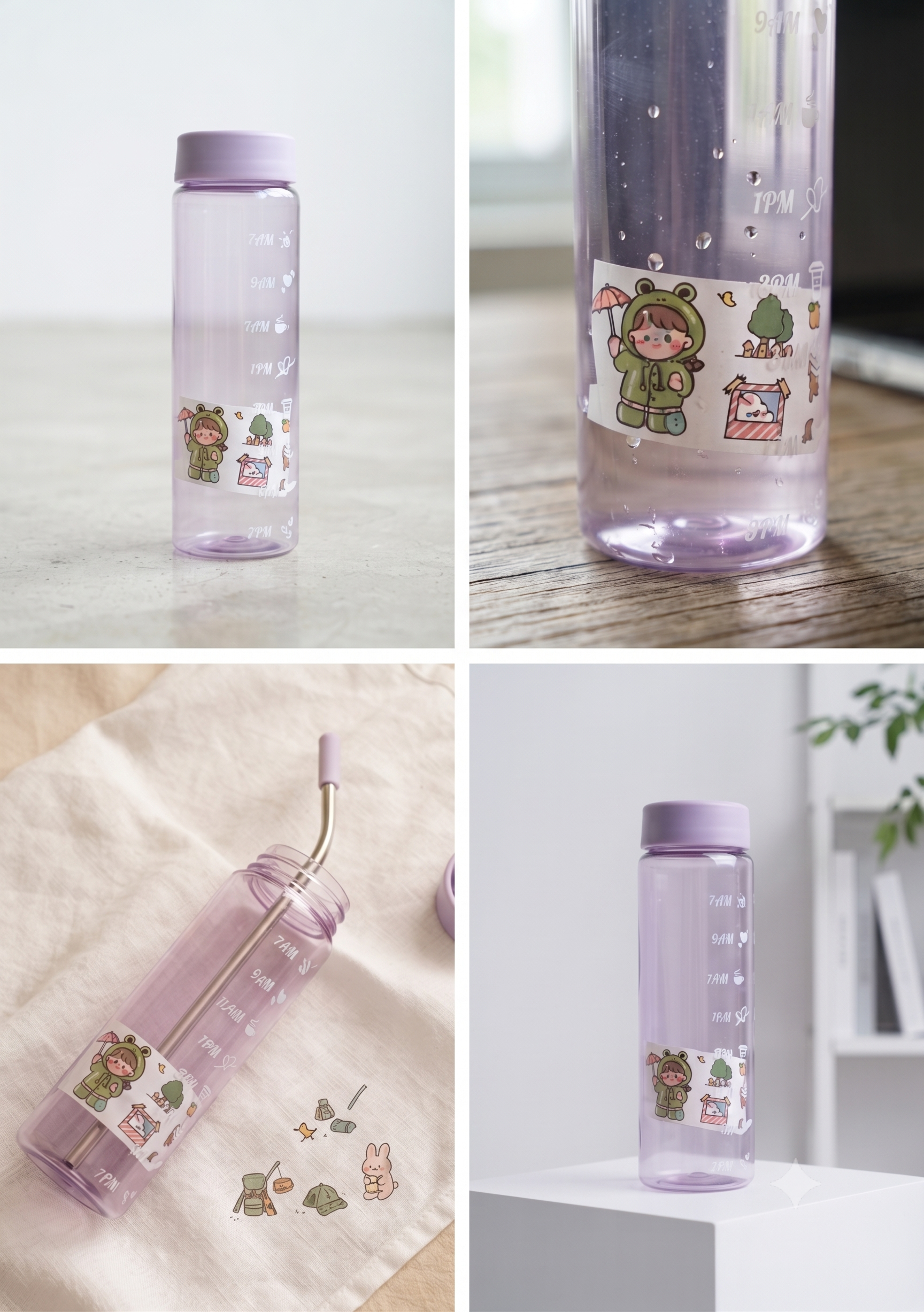 Motivational Time Marker Water Bottle (ya Straw Sipper Bottle with Time Scale and Cute Stickers) 1 litre_2