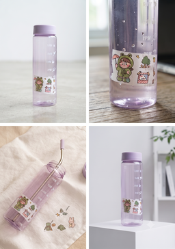 Motivational Time Marker Water Bottle (ya Straw Sipper Bottle with Time Scale and Cute Stickers) 1 litre