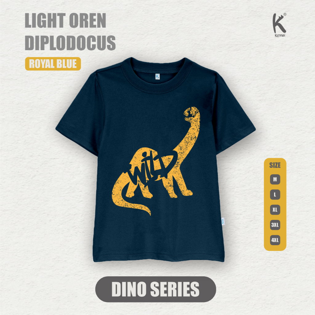 KAOS ATASAN DINO REX LIGHT OREN DIPLODOCU
