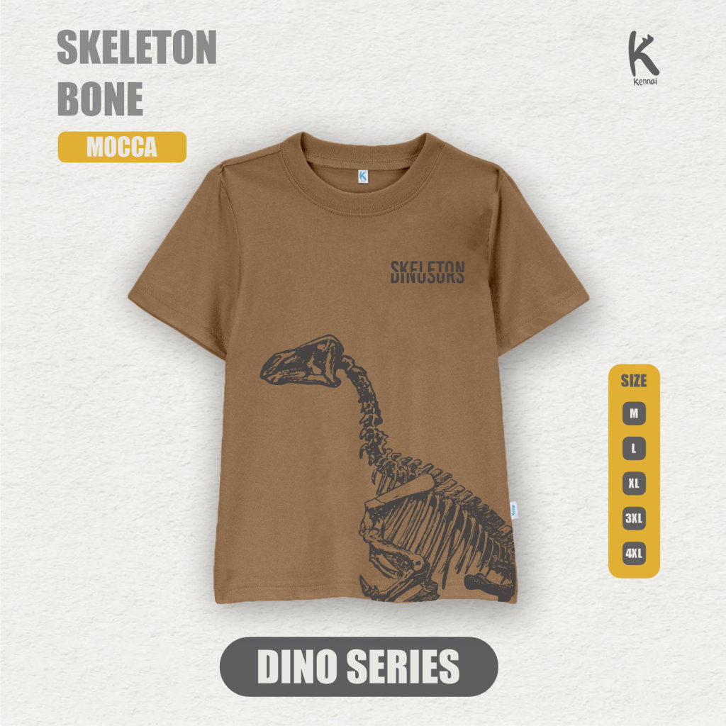 KAOS ATASAN DINO REX LIGHT SKELETON BONE MOCCA