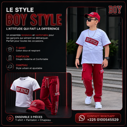 Ensemble 3 pièces garçon rouge/blanc