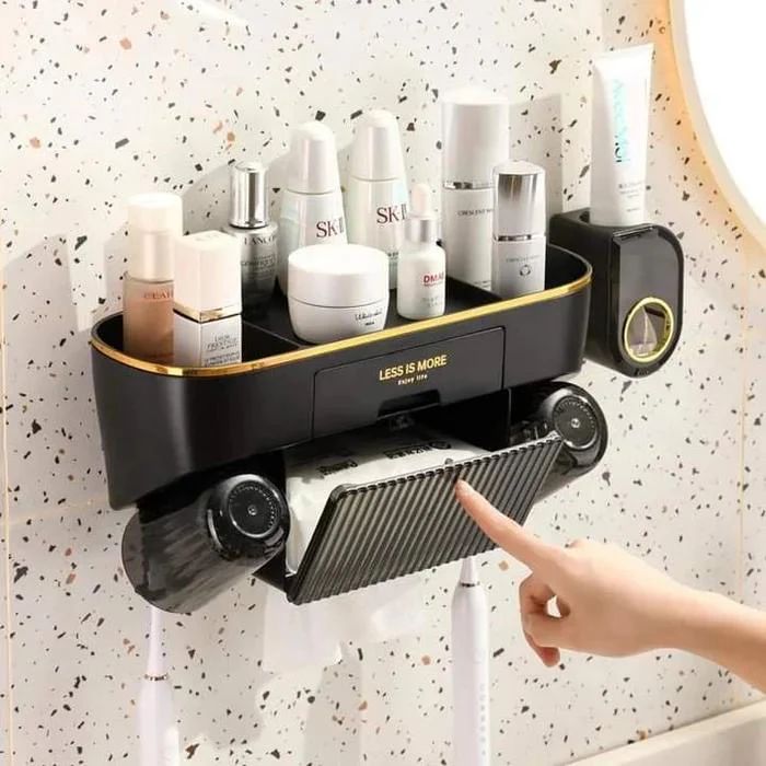 Multifunctional wall-mounted bathroom organiser set